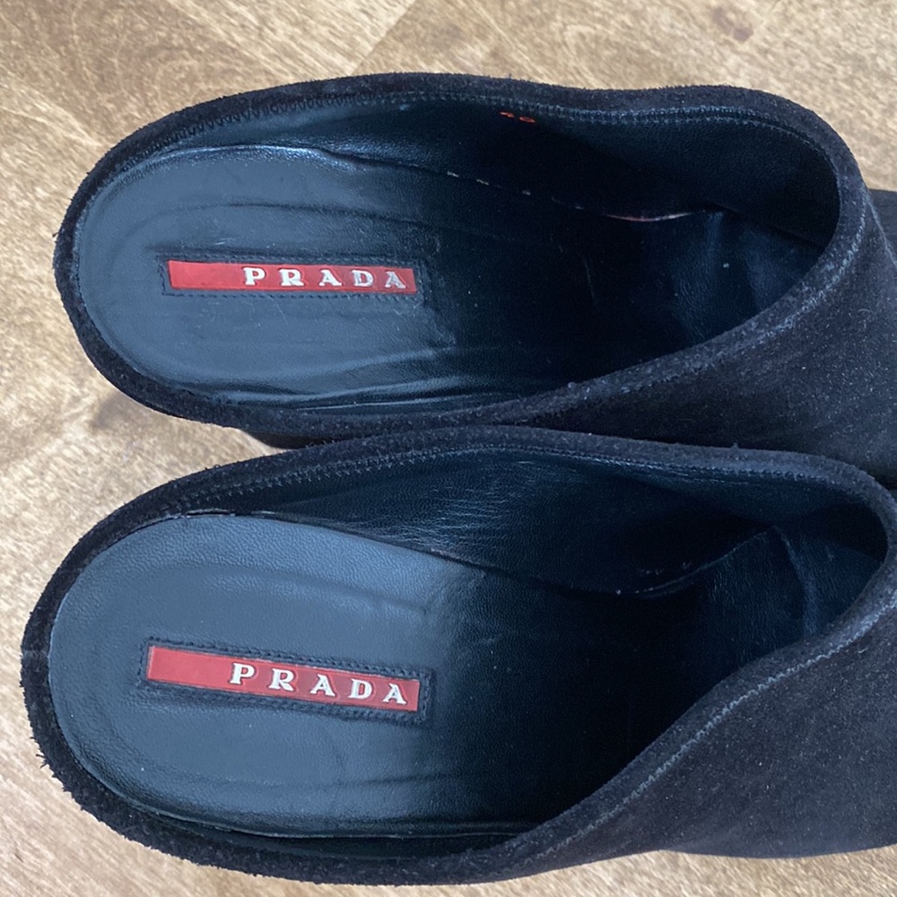 Prada Sport Black Suede Wedge Mules/Clogs - Picture 15 of 16